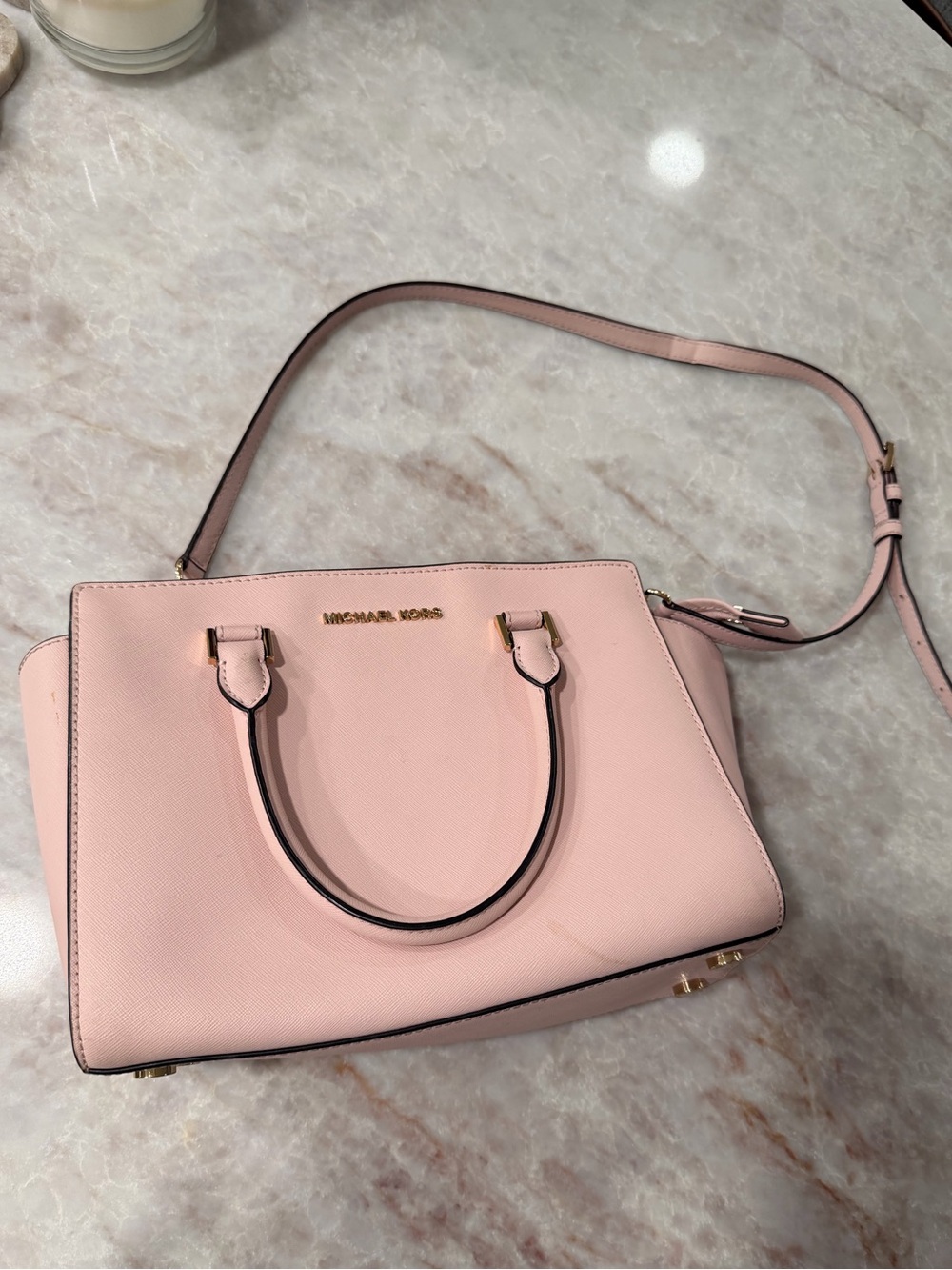 Michael Kors Pink Saffiano Leather Satchel with Crossbody Strap
